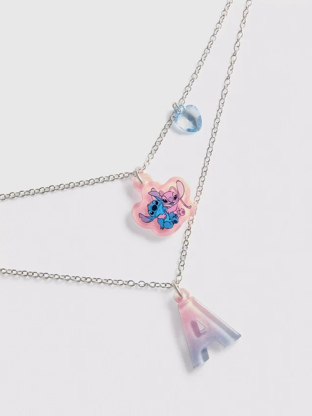 Disney's stitch layered initial necklace