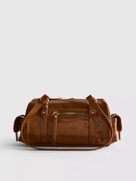 Distressed faux leather bowler bag