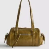 Distressed faux leather bowler bag