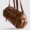 Distressed faux leather bowler bag