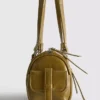 Distressed faux leather bowler bag