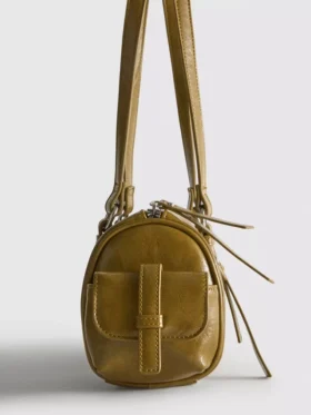 Distressed faux leather bowler bag