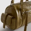 Distressed faux leather bowler bag
