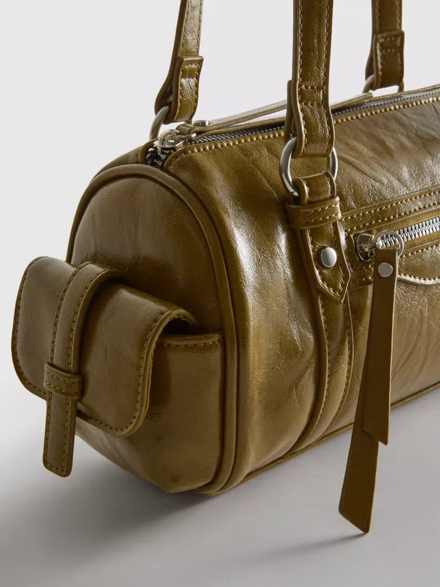 Distressed faux leather bowler bag