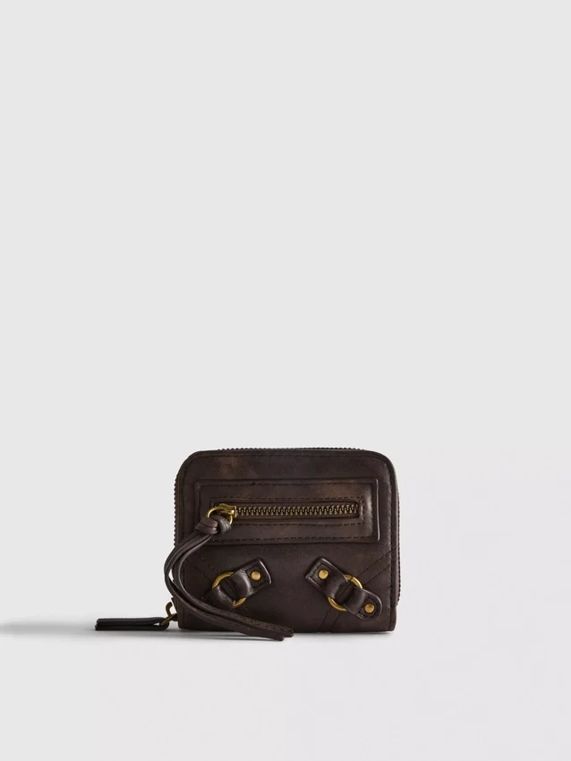 Distressed zip-up purse