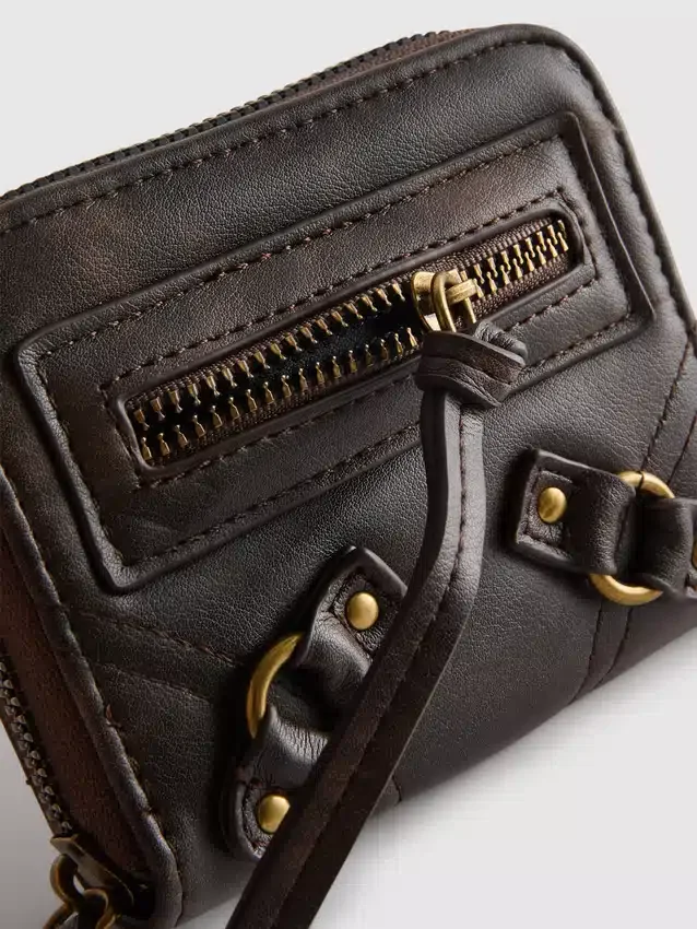 Distressed zip-up purse