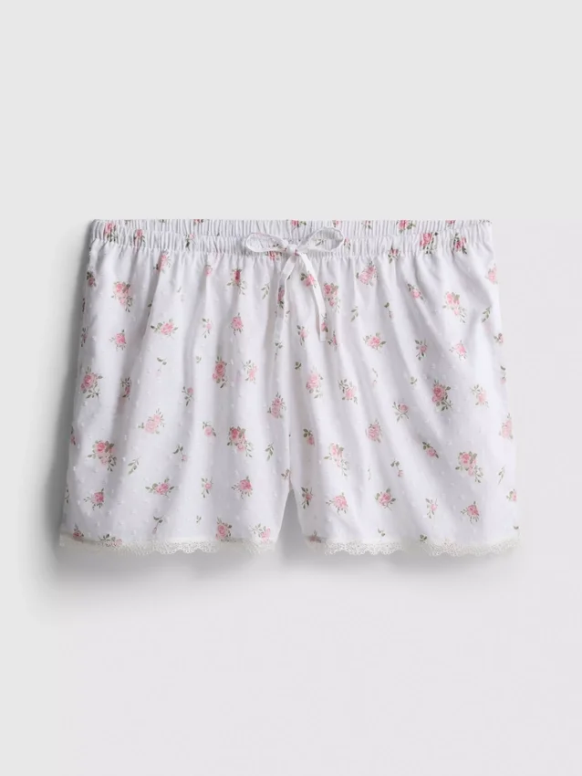 Dobby cotton floral pajama shorts