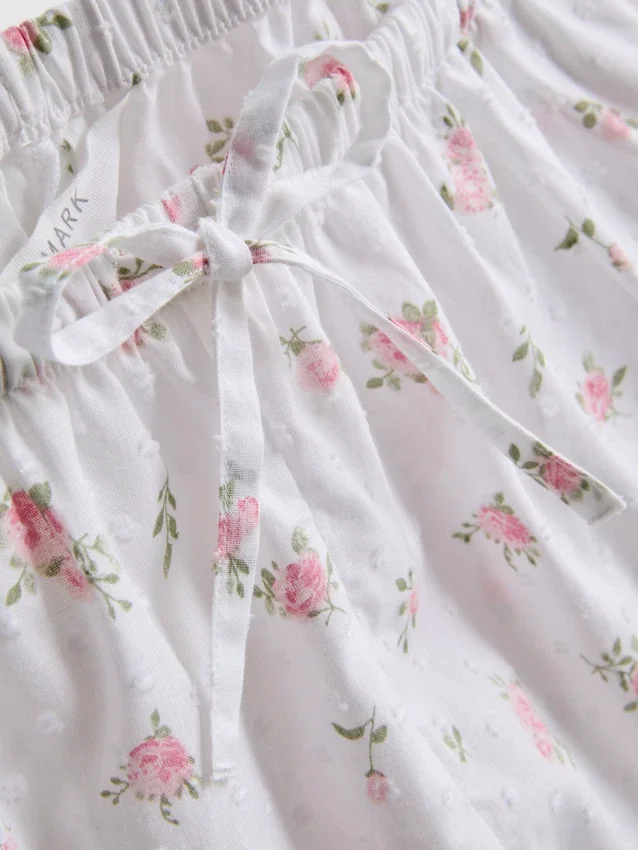 Dobby cotton floral pajama shorts