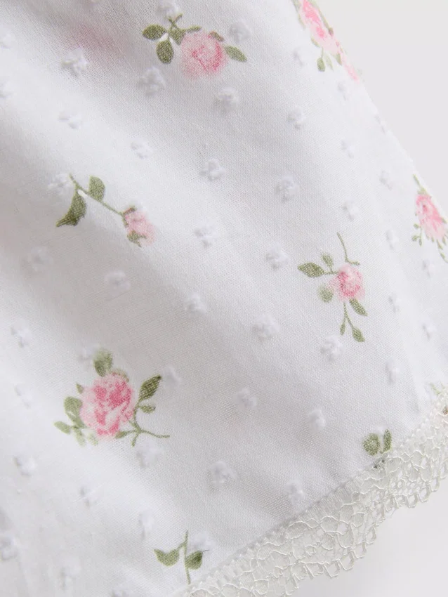 Dobby cotton floral pajama shorts
