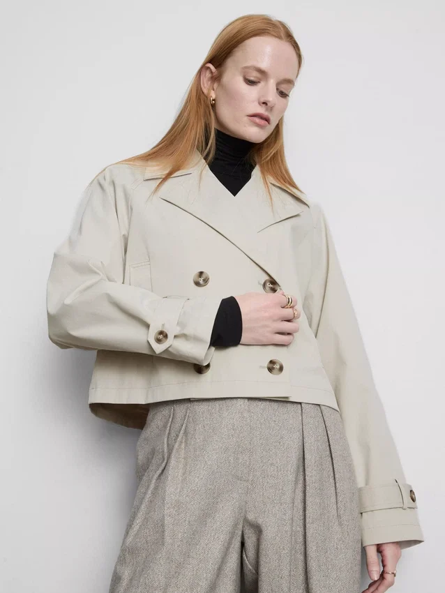 Double-breasted boxy rain jacket