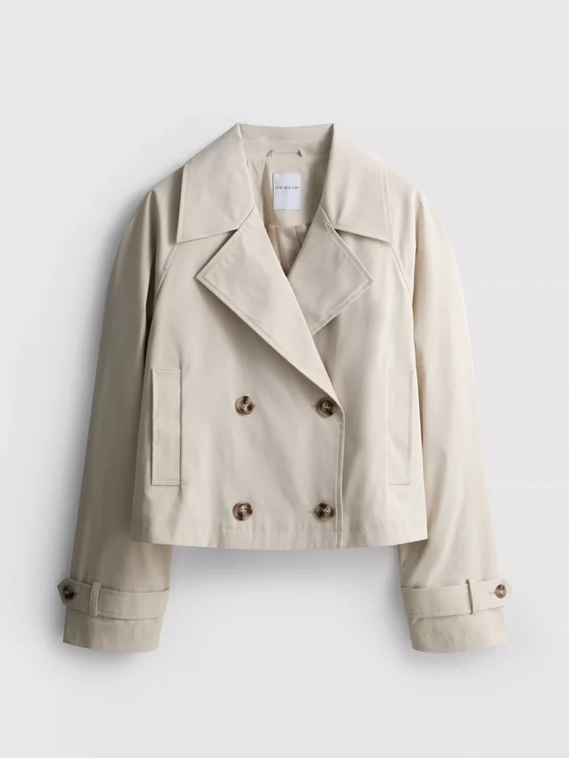 Double-breasted boxy rain jacket
