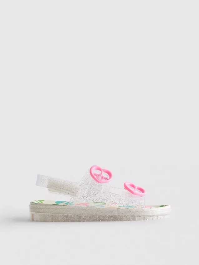 Double buckle strap glitter jelly slingback sandals