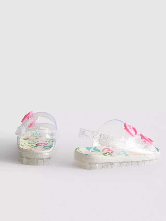 Double buckle strap glitter jelly slingback sandals
