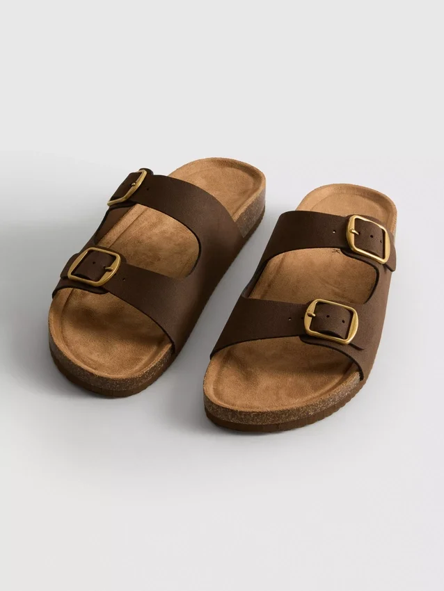 Double buckle-strap mule sandals