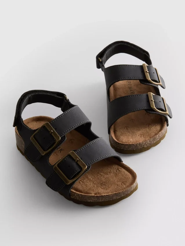 Double buckle strap slingback sandals