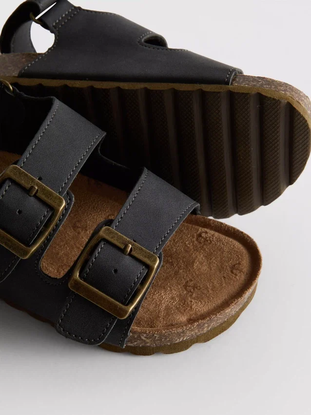 Double buckle strap slingback sandals