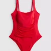 Draped detail molded control swimsuit