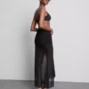 Draped mesh midi skirt