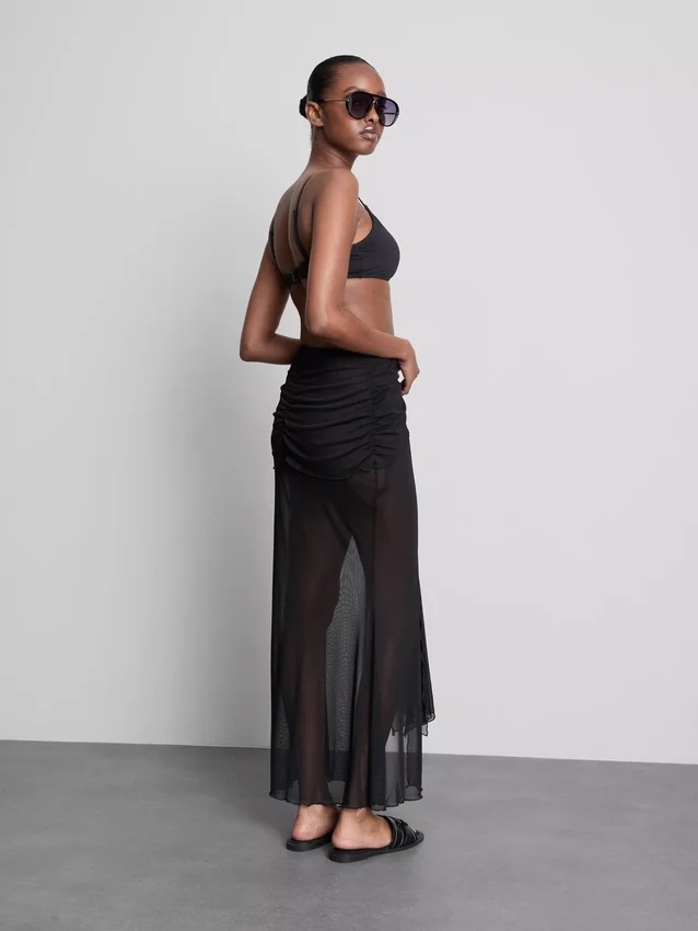 Draped mesh midi skirt
