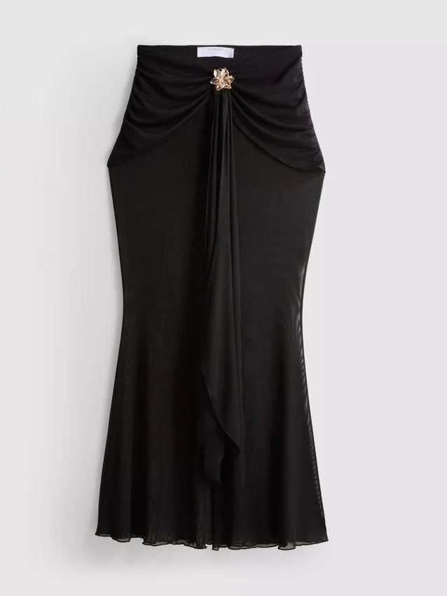 Draped mesh midi skirt