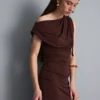 Draped one-shoulder jersey top