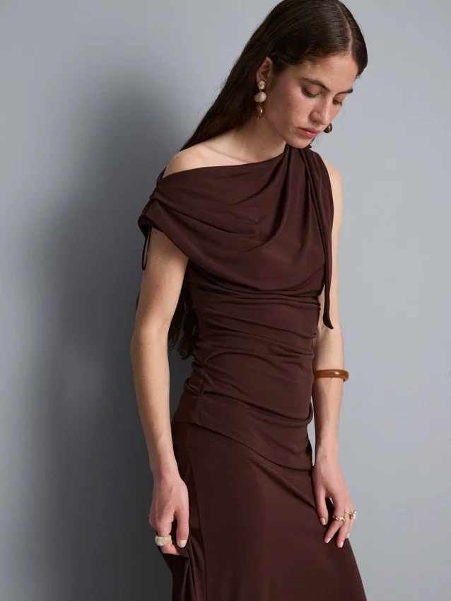 Draped one-shoulder jersey top