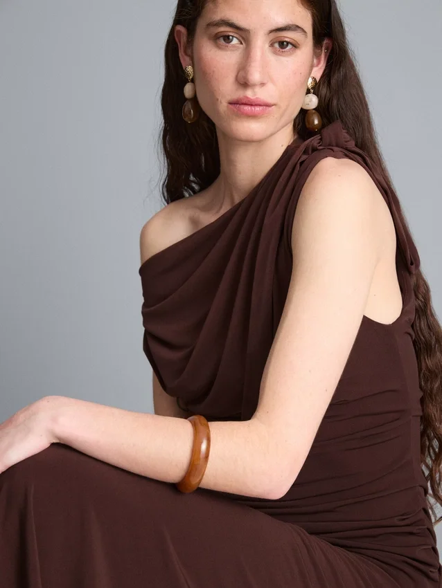 Draped one-shoulder jersey top