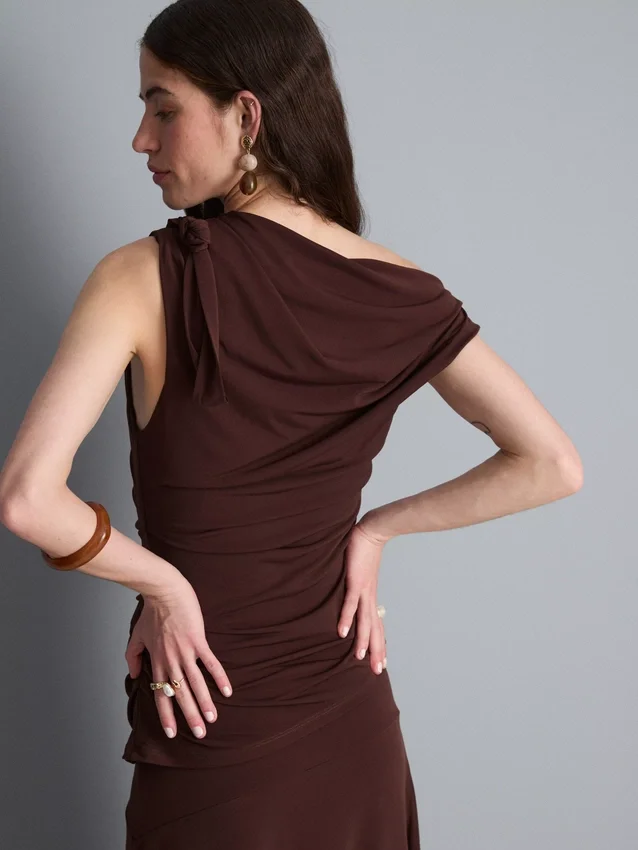 Draped one-shoulder jersey top