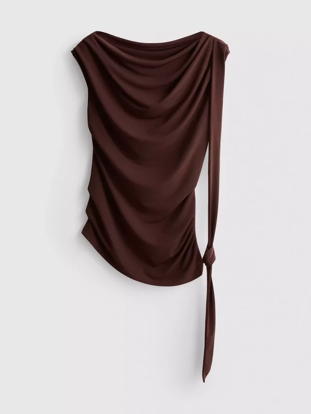 Draped one-shoulder jersey top
