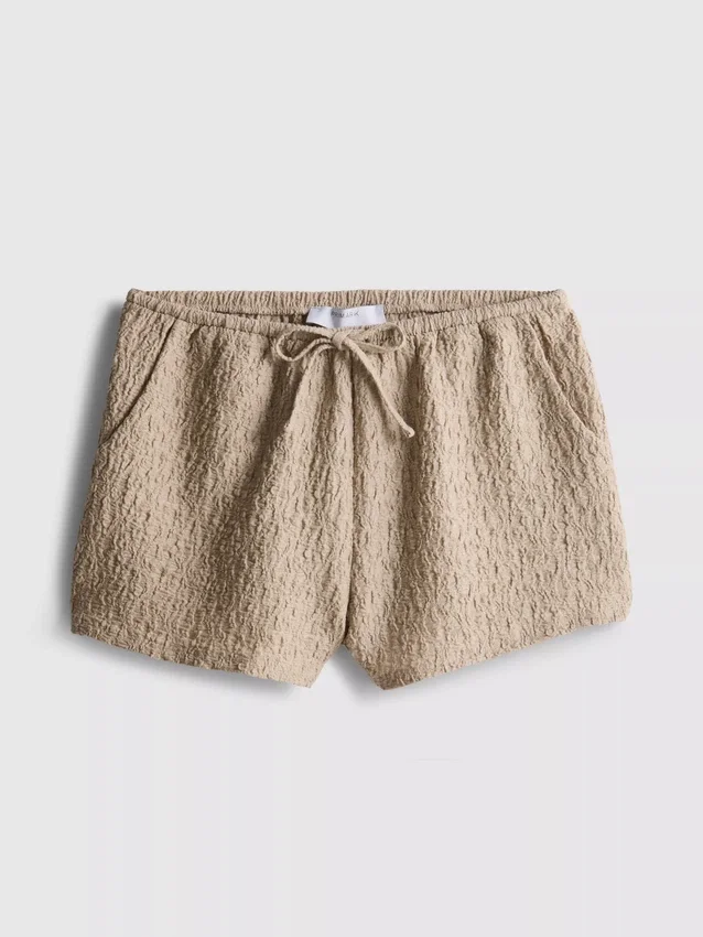 Drawstring crinkle shorts