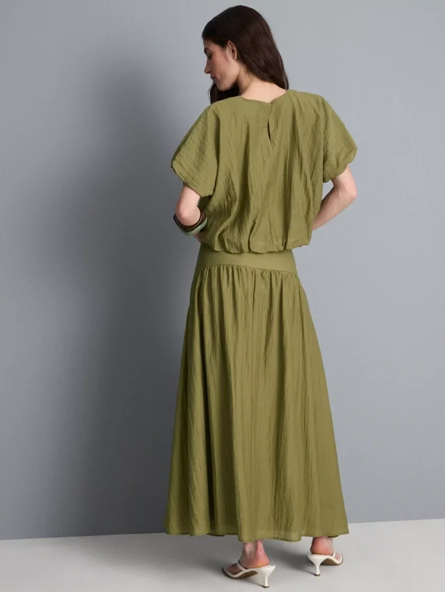 Dropped-waist midi skirt