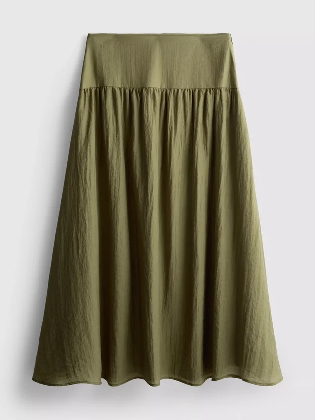 Dropped-waist midi skirt