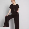 Elastic waist wide-leg pants