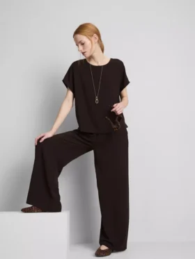 Elastic waist wide-leg pants