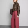 Elastic waist wide-leg pants
