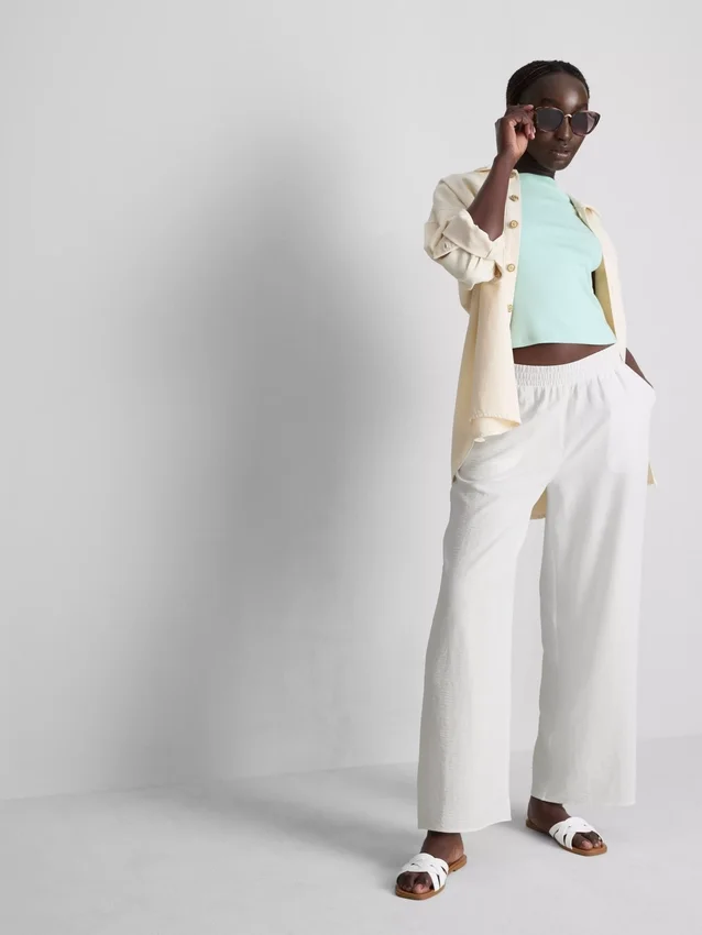 Elastic waist wide-leg pants