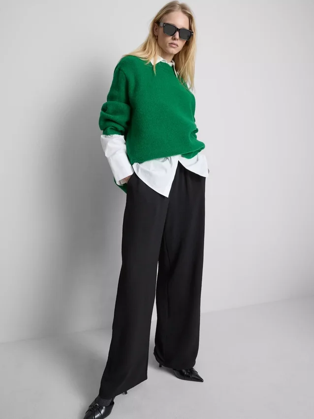 Elastic waist wide-leg pants