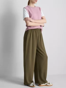 Elastic waist wide-leg pants