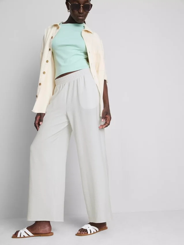 Elastic waist wide-leg pants