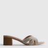 Embellished cross-strap block-heel mules
