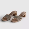 Embellished cross-strap block-heel mules
