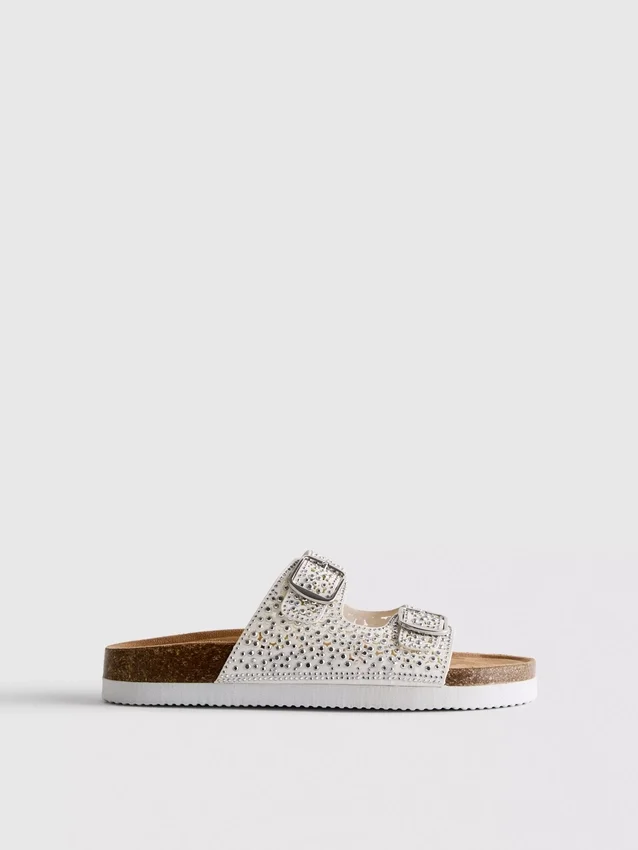 Embellished double-buckle footbed sandals