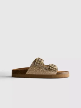Embellished double-buckle footbed sandals