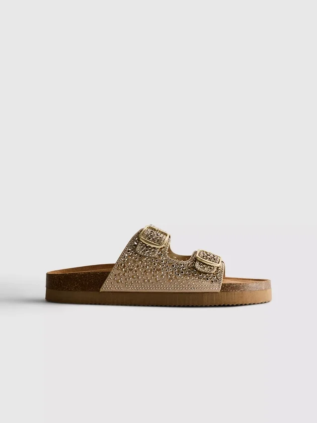 Embellished double-buckle footbed sandals