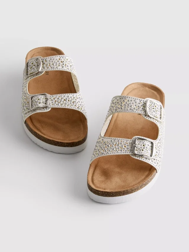 Embellished double-buckle footbed sandals