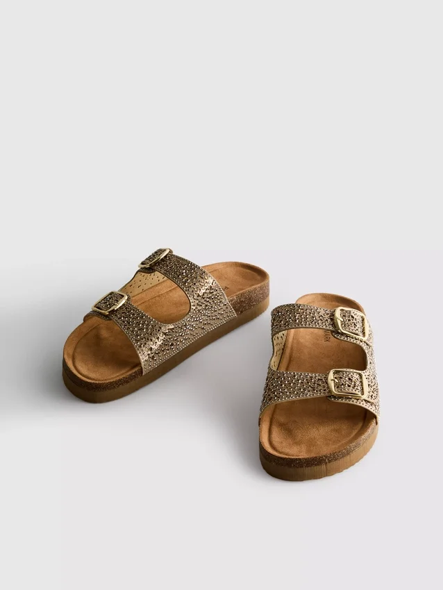 Embellished double-buckle footbed sandals