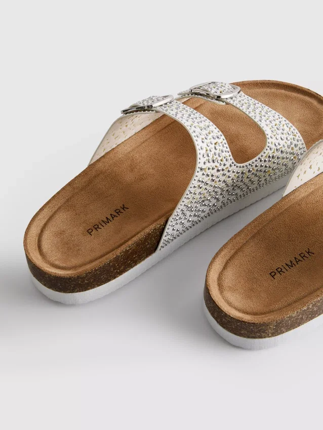 Embellished double-buckle footbed sandals