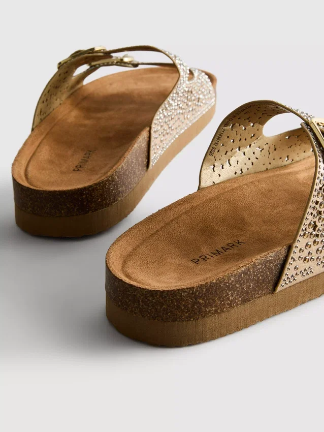 Embellished double-buckle footbed sandals