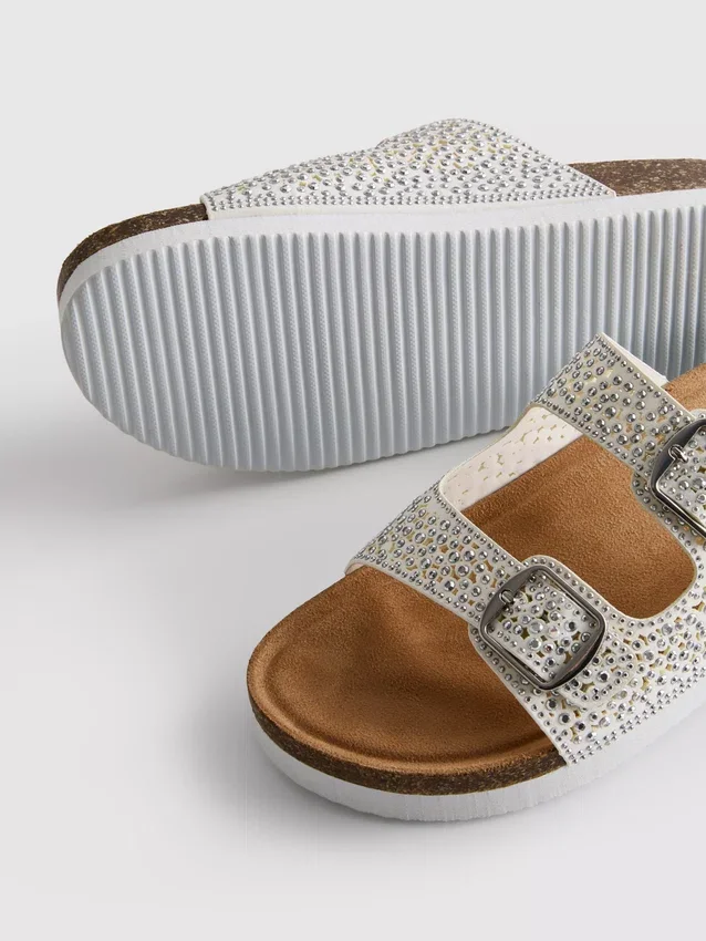 Embellished double-buckle footbed sandals