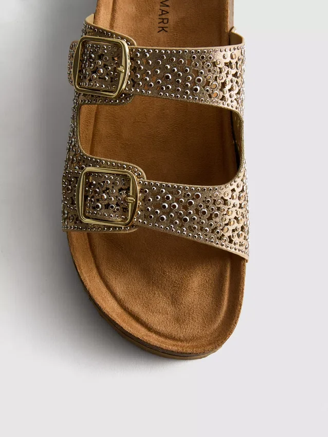Embellished double-buckle footbed sandals